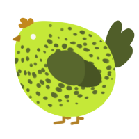 A lime and olive chicken with a speckle pattern