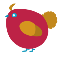 A crimson and ochre chicken