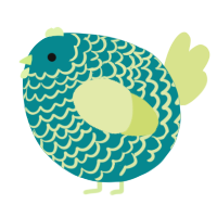 A teal and lemon chicken with a lace pattern