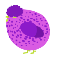 A orchid and violet chicken with a speckle pattern