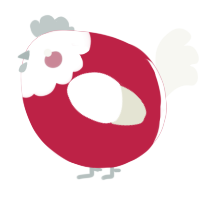 A crimson and white chicken with a head pattern
