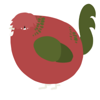 A red and olive chicken with a neck-band pattern