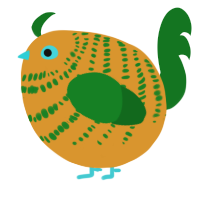 A orange and leaf chicken with a bar pattern