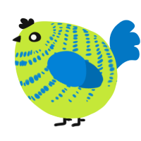 A lime and sapphire chicken with a bar pattern