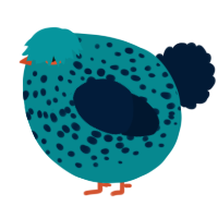 A teal and tumblr chicken with a speckle pattern