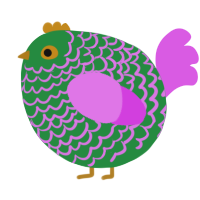A viridian and orchid chicken with a lace pattern