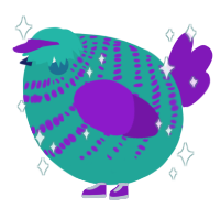 A turquoise and violet chicken with a bar pattern