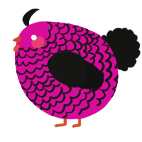 A fuchsia and black chicken with a lace pattern