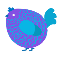 A blurple and cerulean chicken with a lace pattern