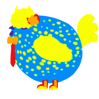 A sapphire and lime chicken with a speckle pattern