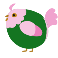 A leaf and pink chicken with a head pattern
