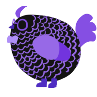 A black and blurple chicken with a lace pattern