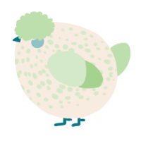 A cream and gluppy chicken with a speckle pattern