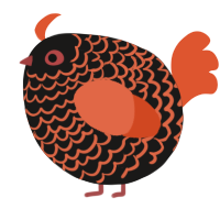 A sable and vermilion chicken with a lace pattern