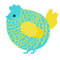 A aqua and yellow chicken with a lace pattern