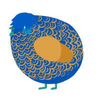 A ultramarine and orange chicken with a double-lace pattern