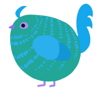 A turquoise and sky chicken with a bar pattern