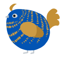 A ultramarine and gold chicken with a bar pattern