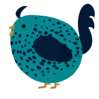 A teal and tumblr chicken with a speckle pattern