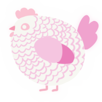 A white and pink chicken with a lace pattern