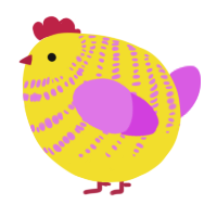 A yellow and orchid chicken with a bar pattern