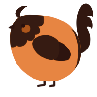 A vermilion and sable chicken with a head pattern