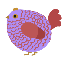A lilac and red chicken with a lace pattern