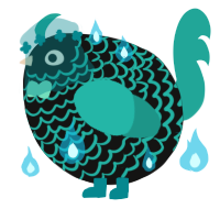 A black and turquoise chicken with a lace pattern