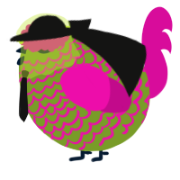 A chartreuse and fuchsia chicken with a lace pattern