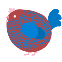 A red and sapphire chicken with a double-lace pattern