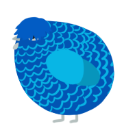 A ultramarine and cerulean chicken with a lace pattern
