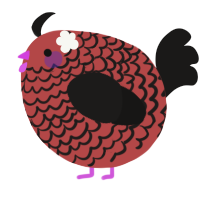 A red and sable chicken with a lace pattern