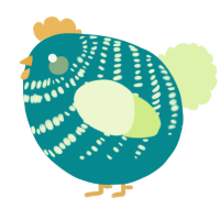 A teal and apple chicken with a bar pattern