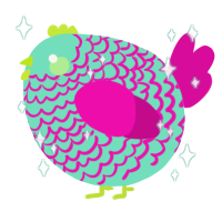 A mint and fuchsia chicken with a lace pattern