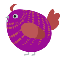 A plum and red chicken with a bar pattern