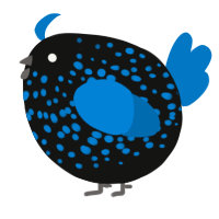 A black and sapphire chicken with a speckle pattern
