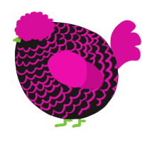 A sable and fuchsia chicken with a lace pattern