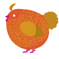 A vermilion and ochre chicken with a double-lace pattern