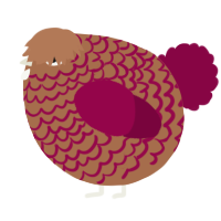 A brown and maroon chicken with a lace pattern