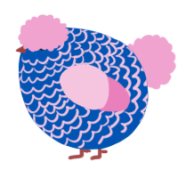 A ultramarine and pink chicken with a lace pattern