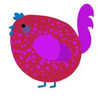 A crimson and amethyst chicken with a speckle pattern