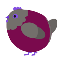 A wine and grey chicken with a head pattern