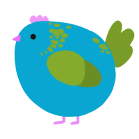 A cerulean and chartreuse chicken with a neck-speckle pattern