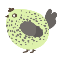 A apple and grey chicken with a speckle pattern