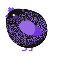 A black and blurple chicken with a double-lace pattern