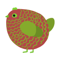 A red and chartreuse chicken with a lace pattern