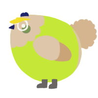 A lime and beige chicken with a head pattern