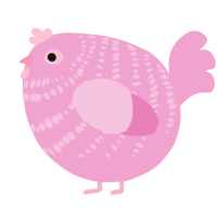 A pink chicken with a bar pattern