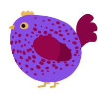 A blurple and maroon chicken with a speckle pattern