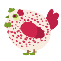 A cream and crimson chicken with a speckle pattern